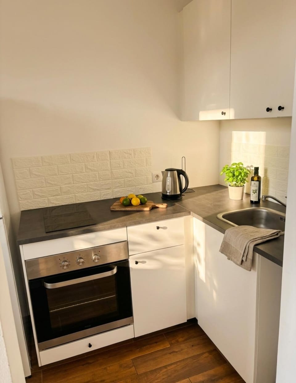 Kitchen or kitchenette, stove
