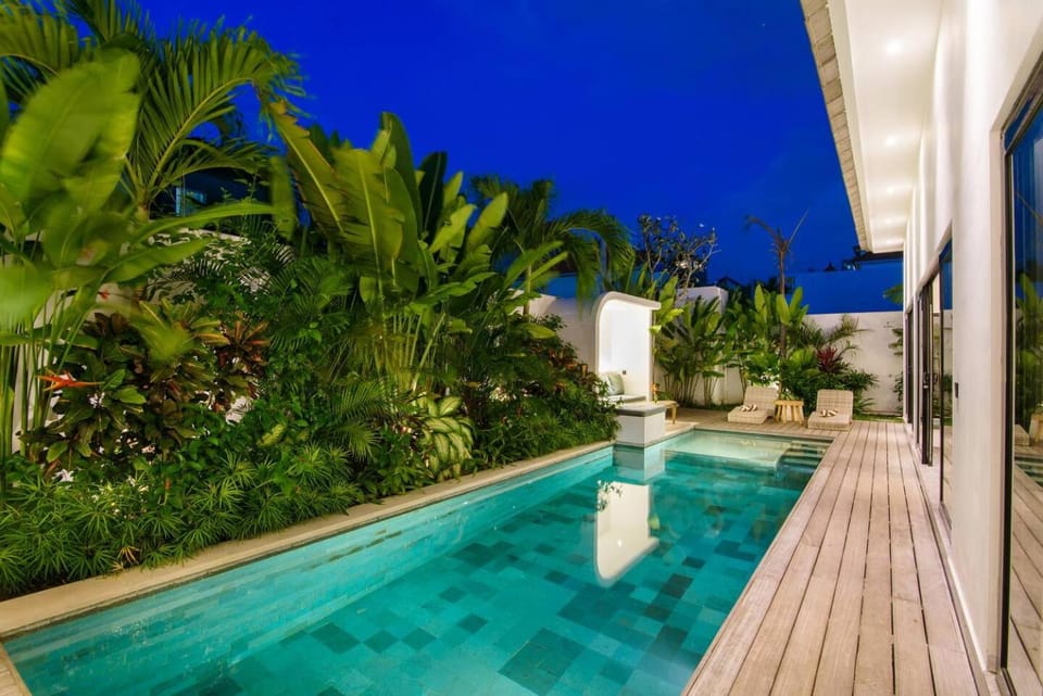 Night, Garden view, Pool view, Swimming pool, sunbed