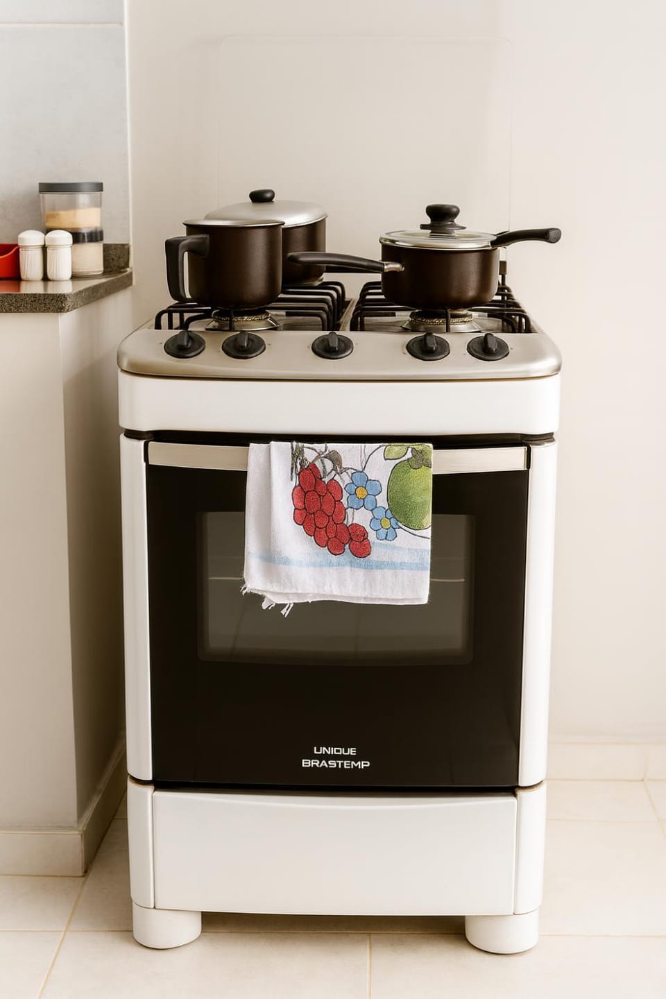 Kitchen or kitchenette, stove