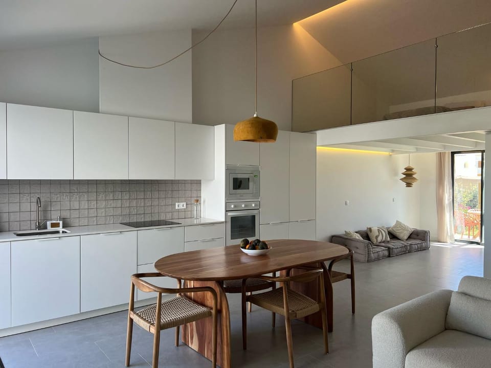 Kitchen or kitchenette, Living room, Seating area, Dining area, oven, stove