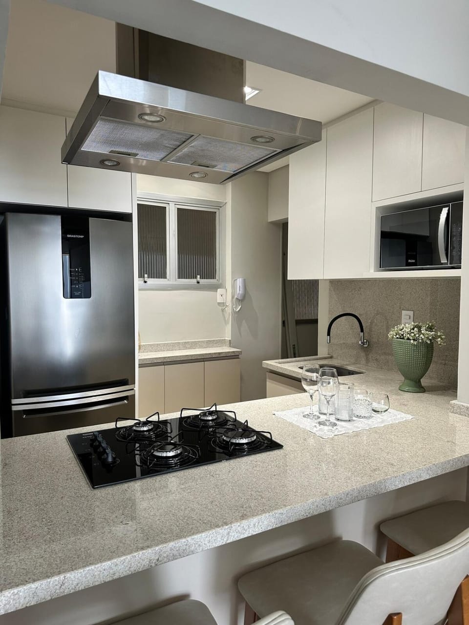 Kitchen or kitchenette, stove