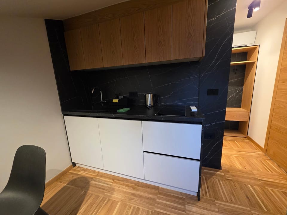 Kitchen or kitchenette, stove