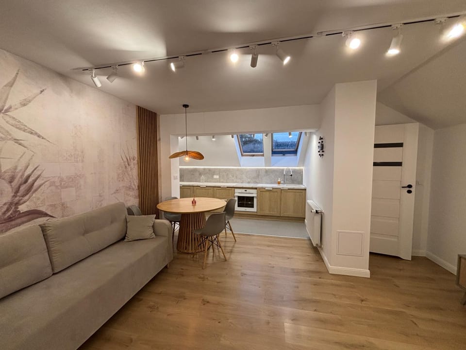 Kitchen or kitchenette, Living room, Seating area, Dining area