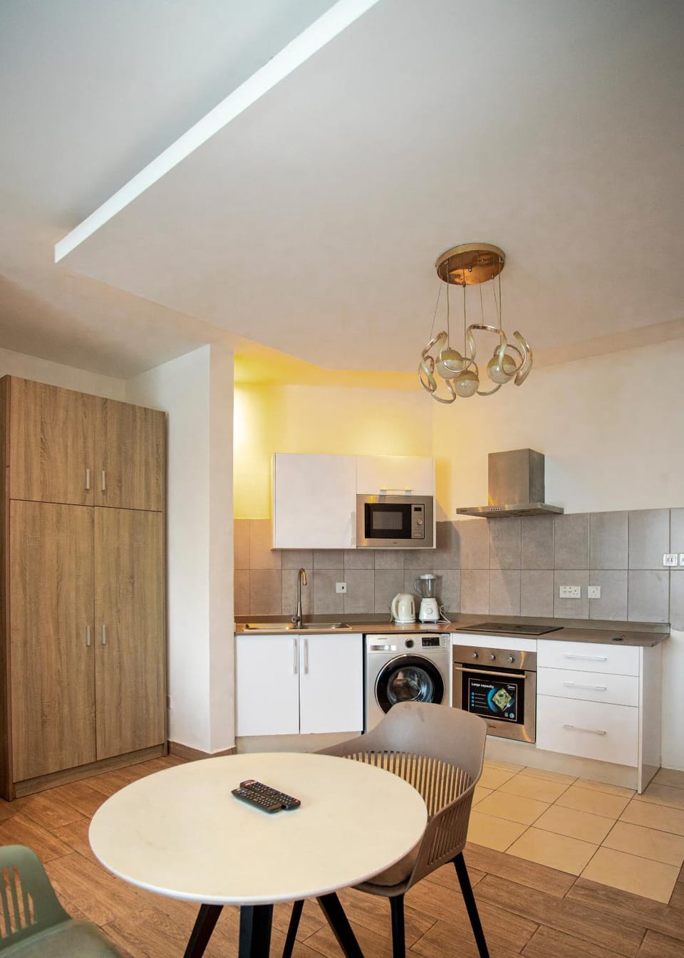 Kitchen or kitchenette, stove