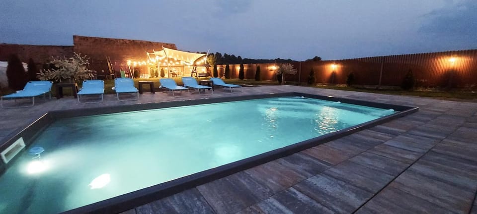 Patio, Night, Natural landscape, Pool view, Swimming pool, Swimming pool, Open Air Bath, sunbed