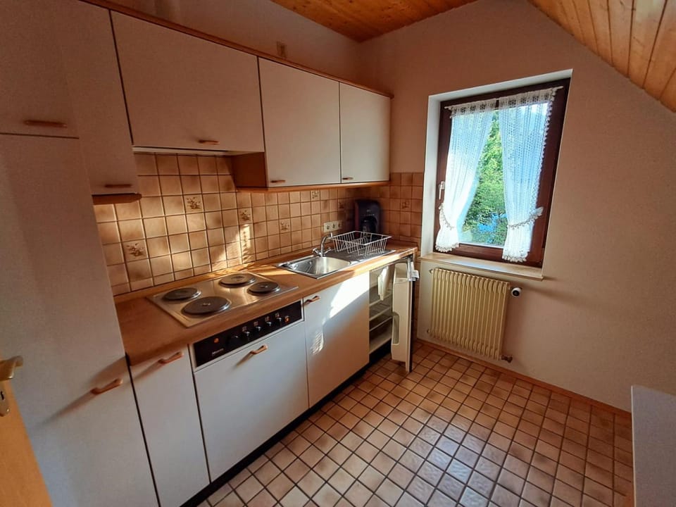 Kitchen or kitchenette, stove