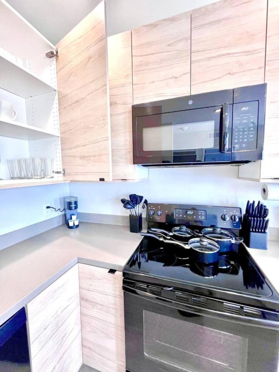 Kitchen or kitchenette, stove