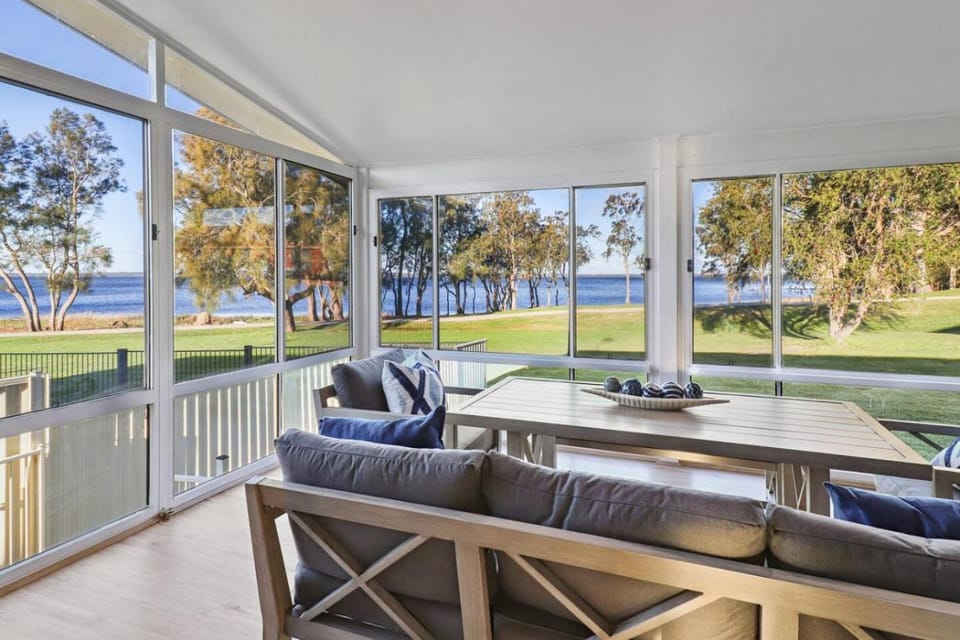 Patio, Seating area, Lake view