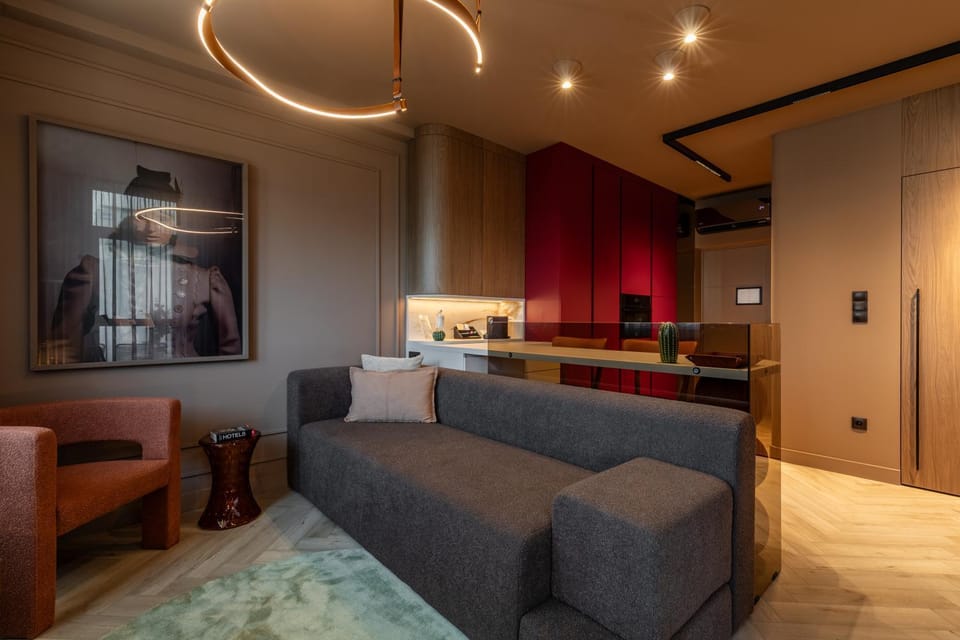 Kitchen or kitchenette, Living room, Seating area
