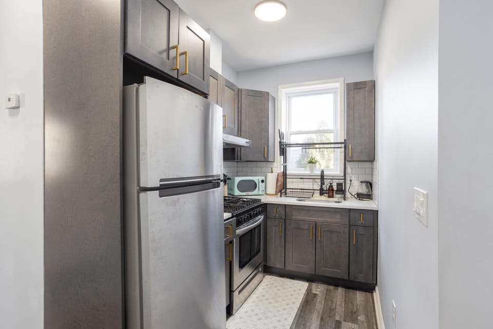 Kitchen or kitchenette, stove