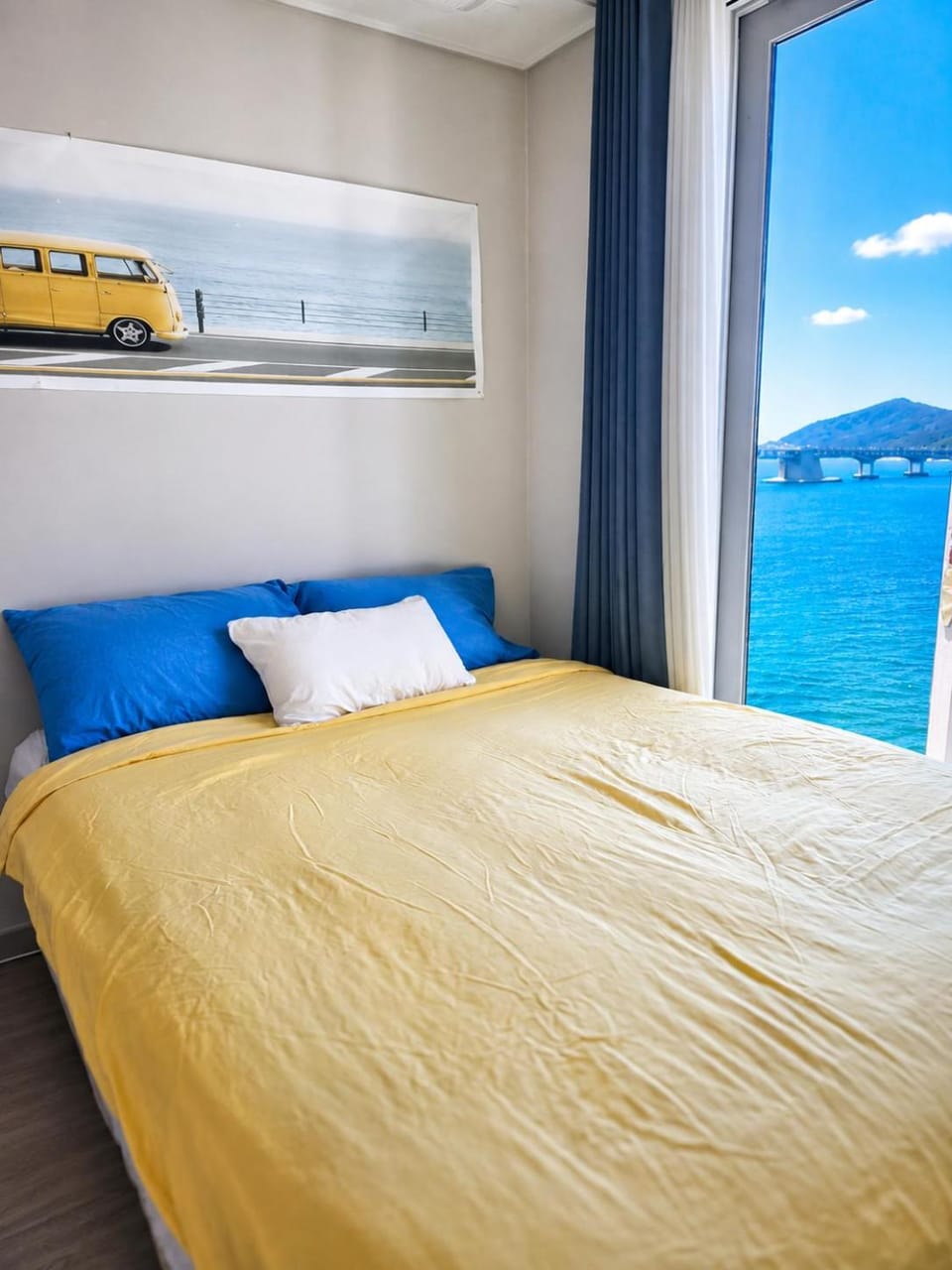 Bed, Natural landscape, Bedroom, Sea view
