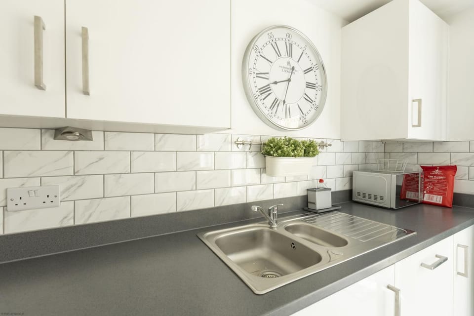 Kitchen or kitchenette, microwave
