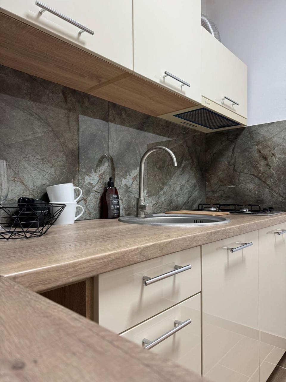 Kitchen or kitchenette, stove