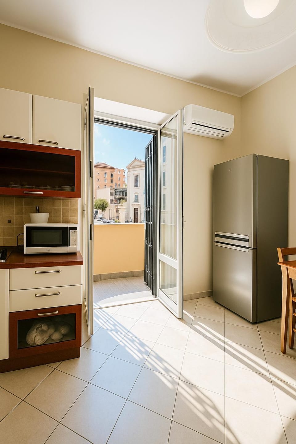Kitchen or kitchenette, oven, stove, air conditioner