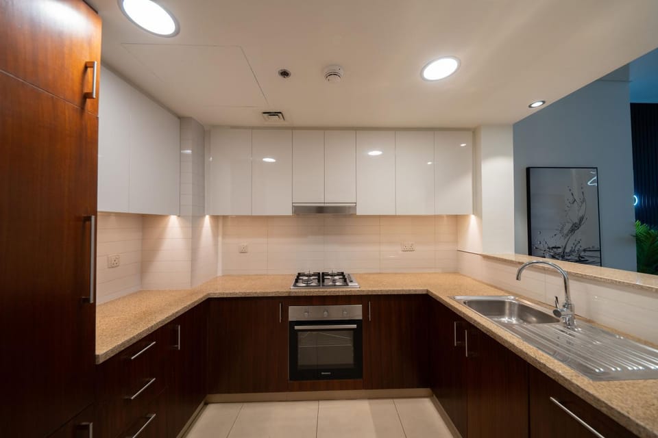 Kitchen or kitchenette, stove