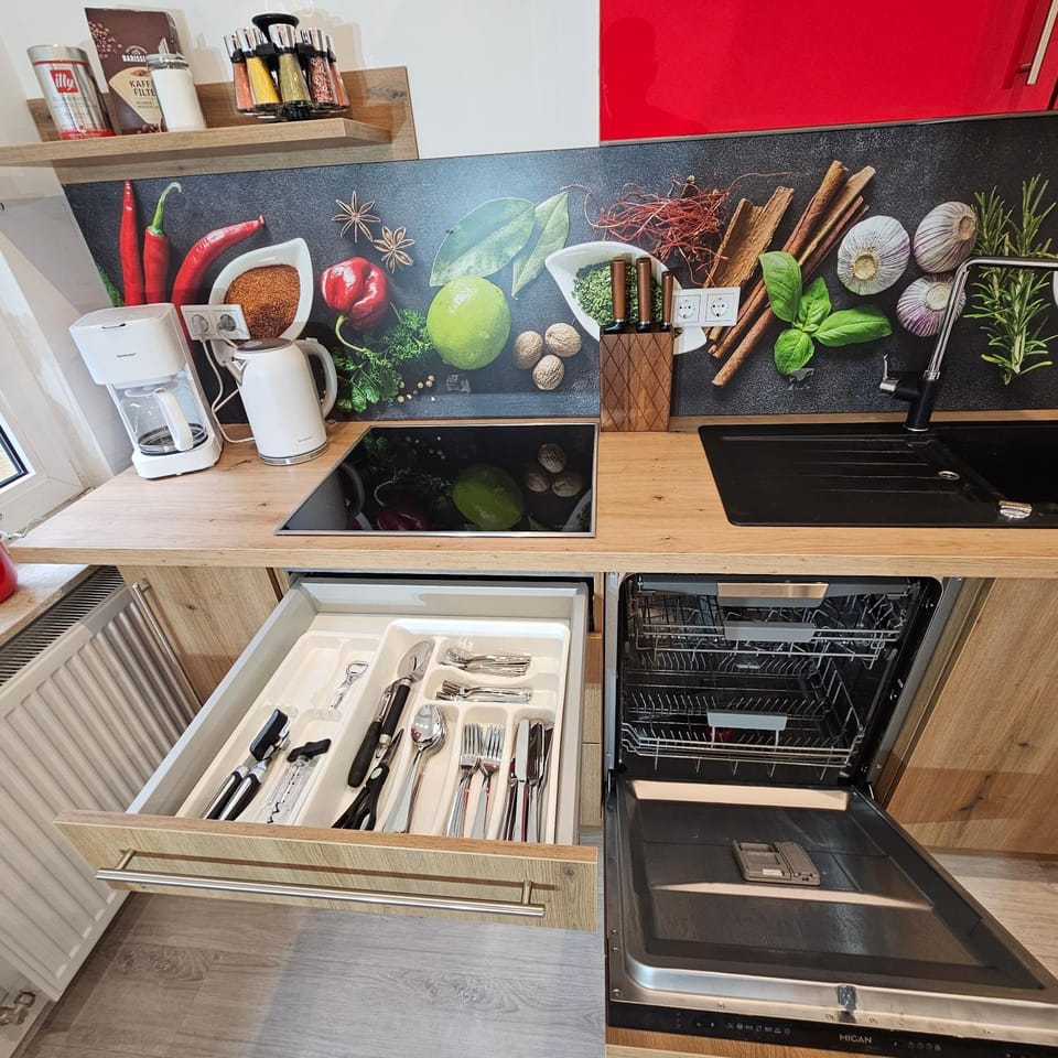 Coffee/tea facilities, Kitchen or kitchenette, oven