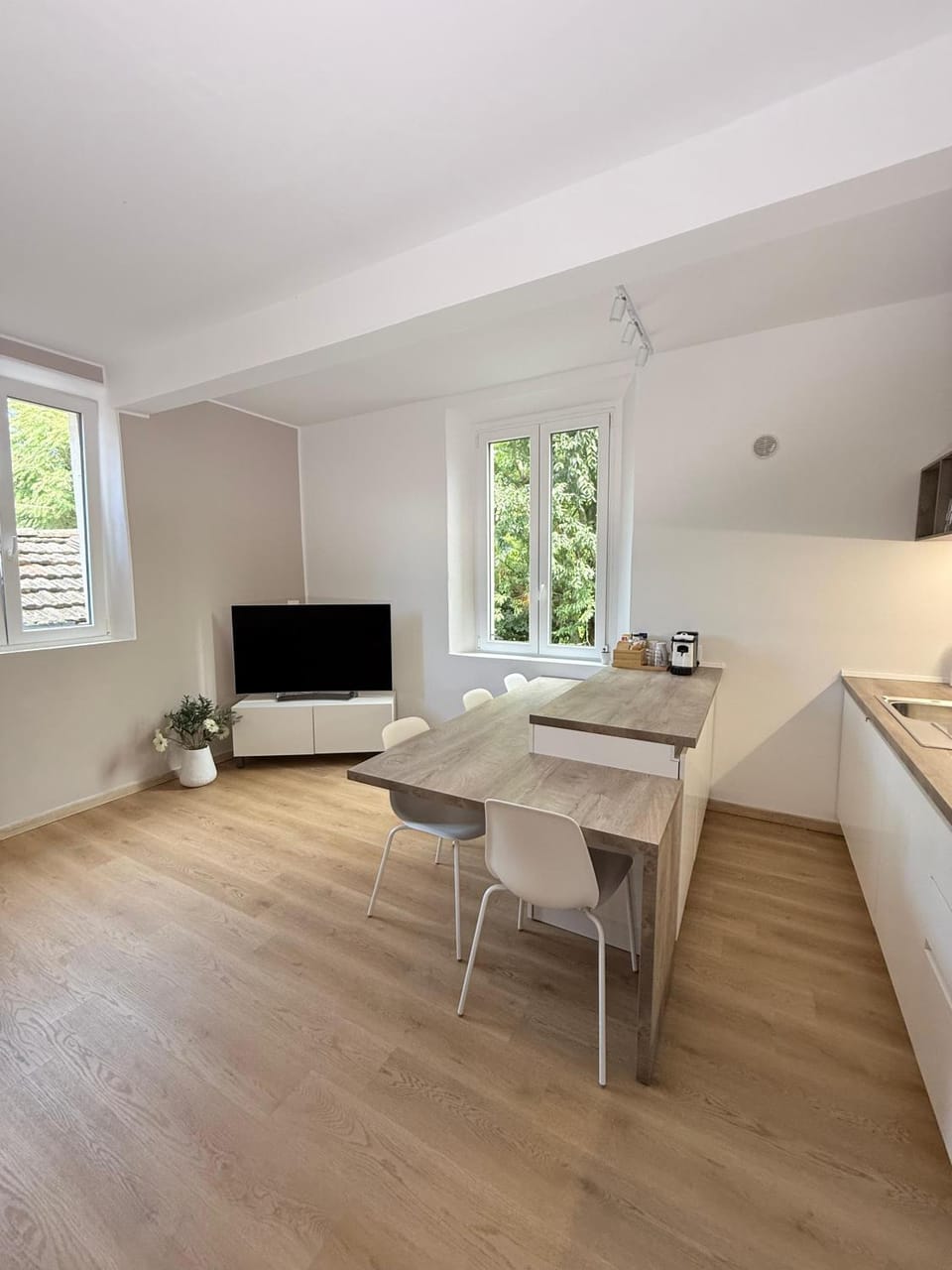 TV and multimedia, Kitchen or kitchenette, Living room, Seating area, Dining area