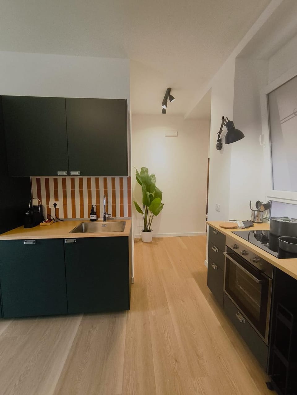 Kitchen or kitchenette, stove