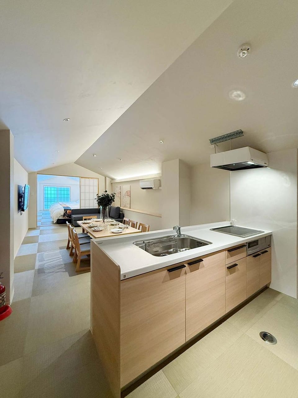 Kitchen or kitchenette, stove