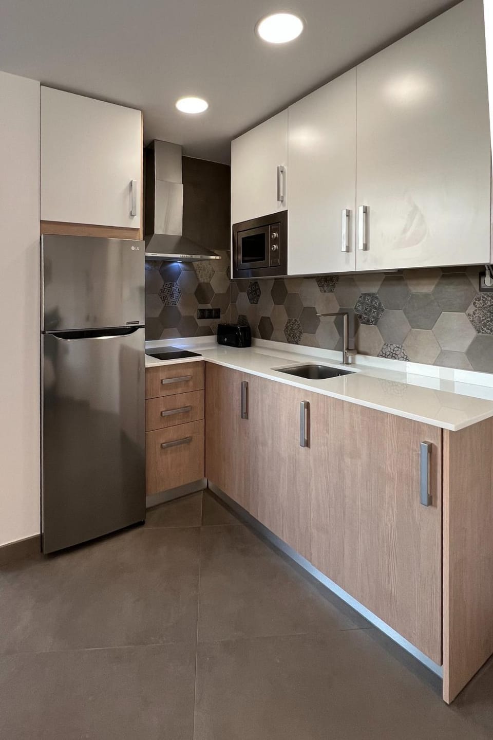 Kitchen or kitchenette, stove