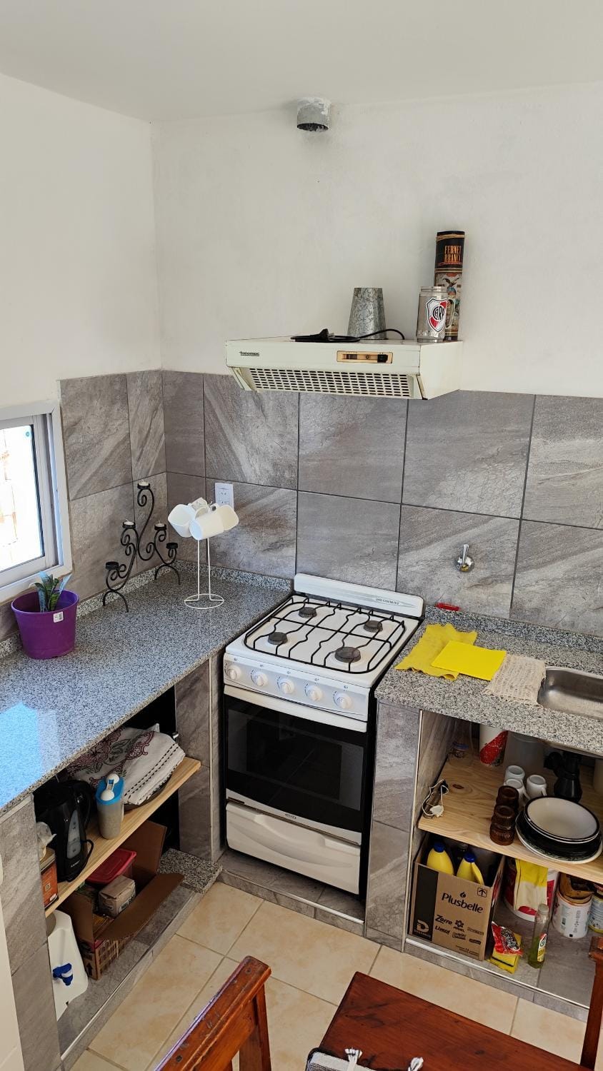Kitchen or kitchenette, stove