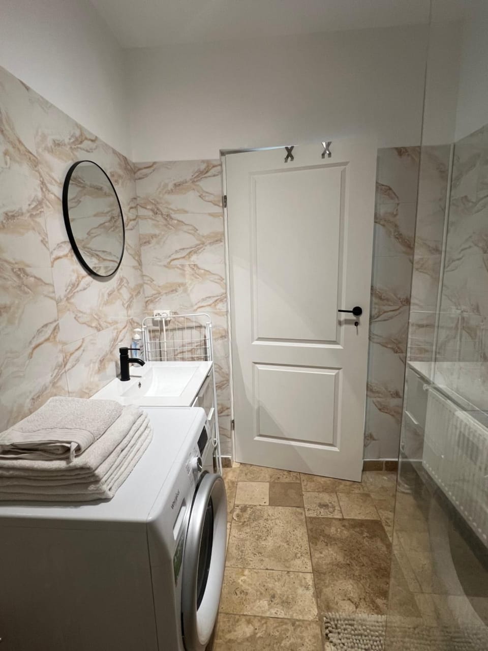 Bathroom, towels, washing machine, dryer
