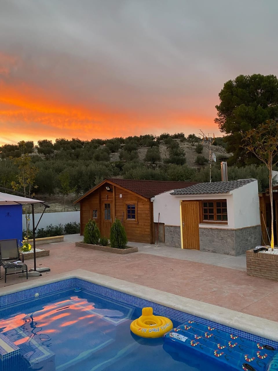Natural landscape, Swimming pool, Sunset