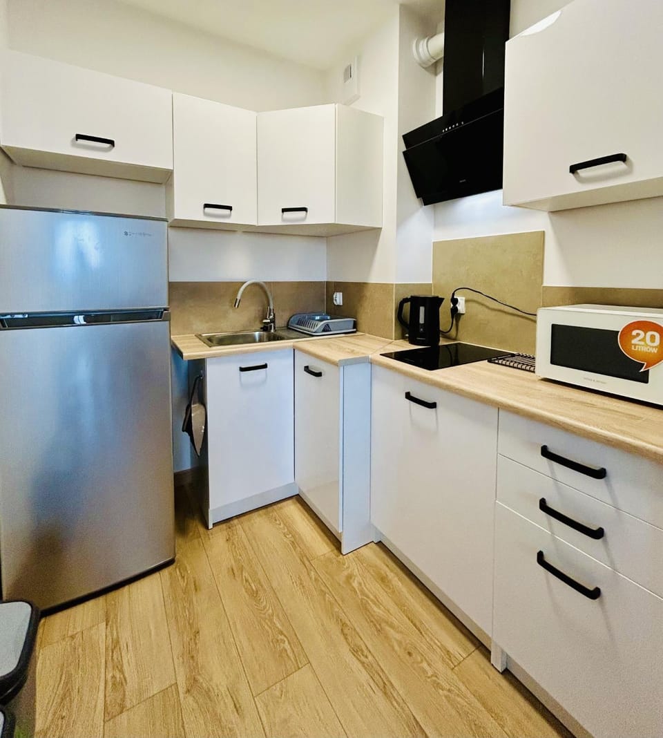 Kitchen or kitchenette, microwave, stove