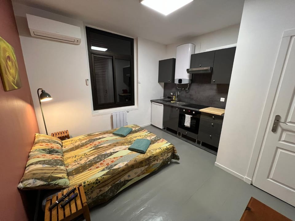 Bed, Kitchen or kitchenette, Living room, Bedroom, oven, air conditioner