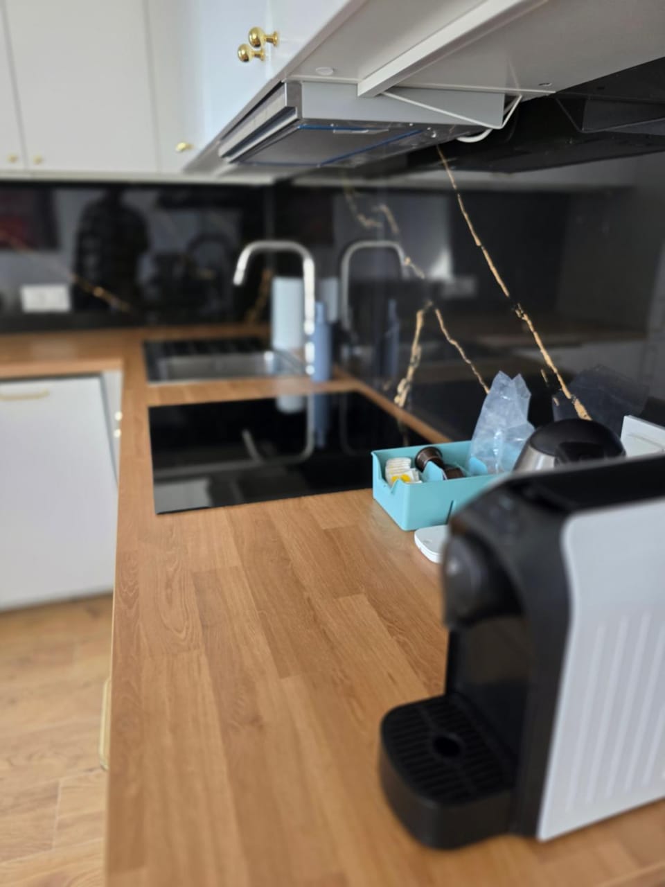 Kitchen or kitchenette, stove