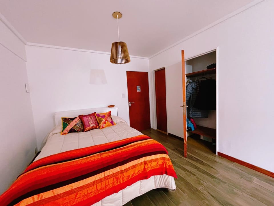 Bed, wardrobe