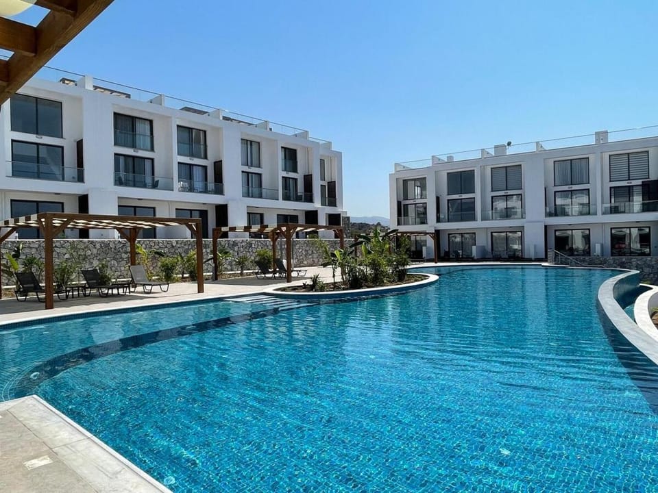 Property building, Pool view, Swimming pool, sunbed