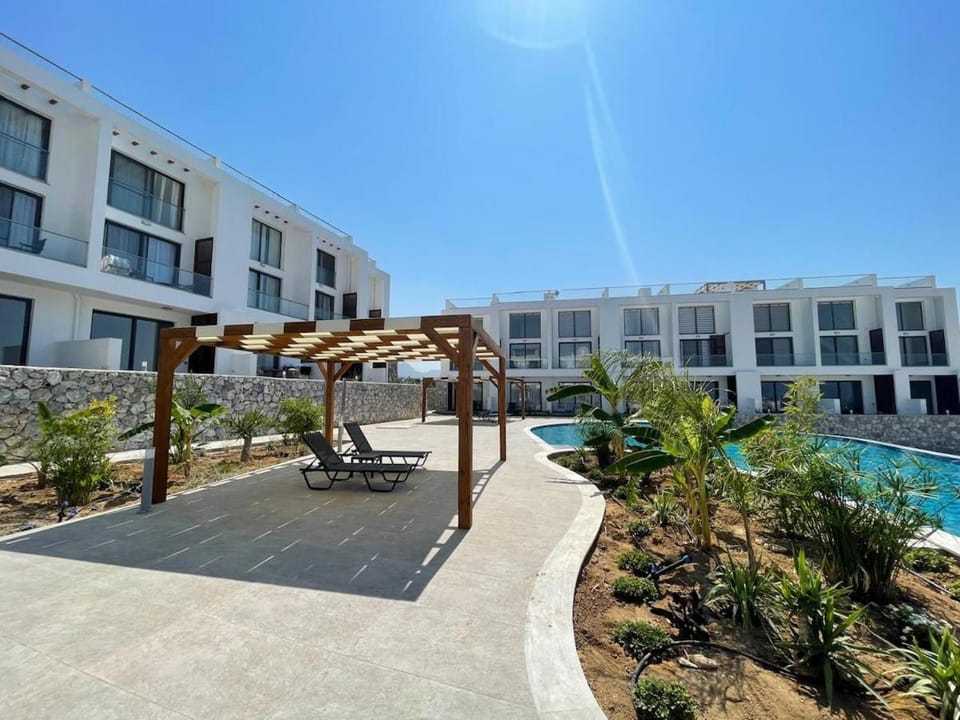 Property building, Pool view, Swimming pool, sunbed