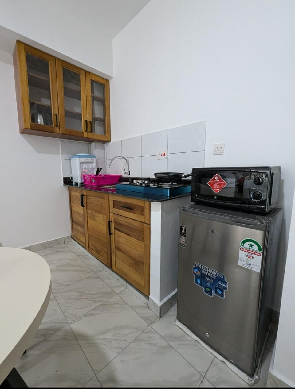 Kitchen or kitchenette, stove
