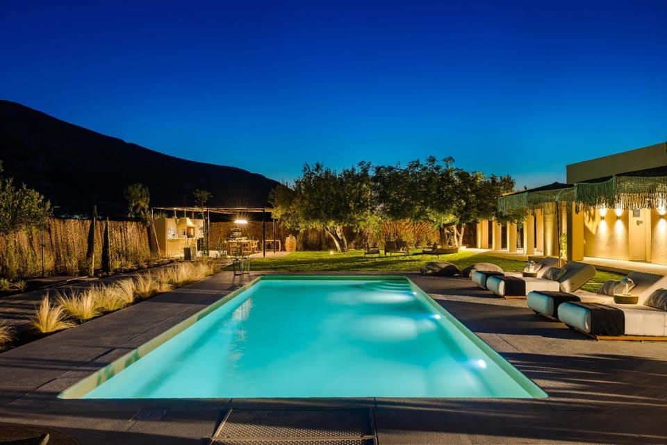 Night, Natural landscape, Mountain view, Pool view, Swimming pool, sunbed