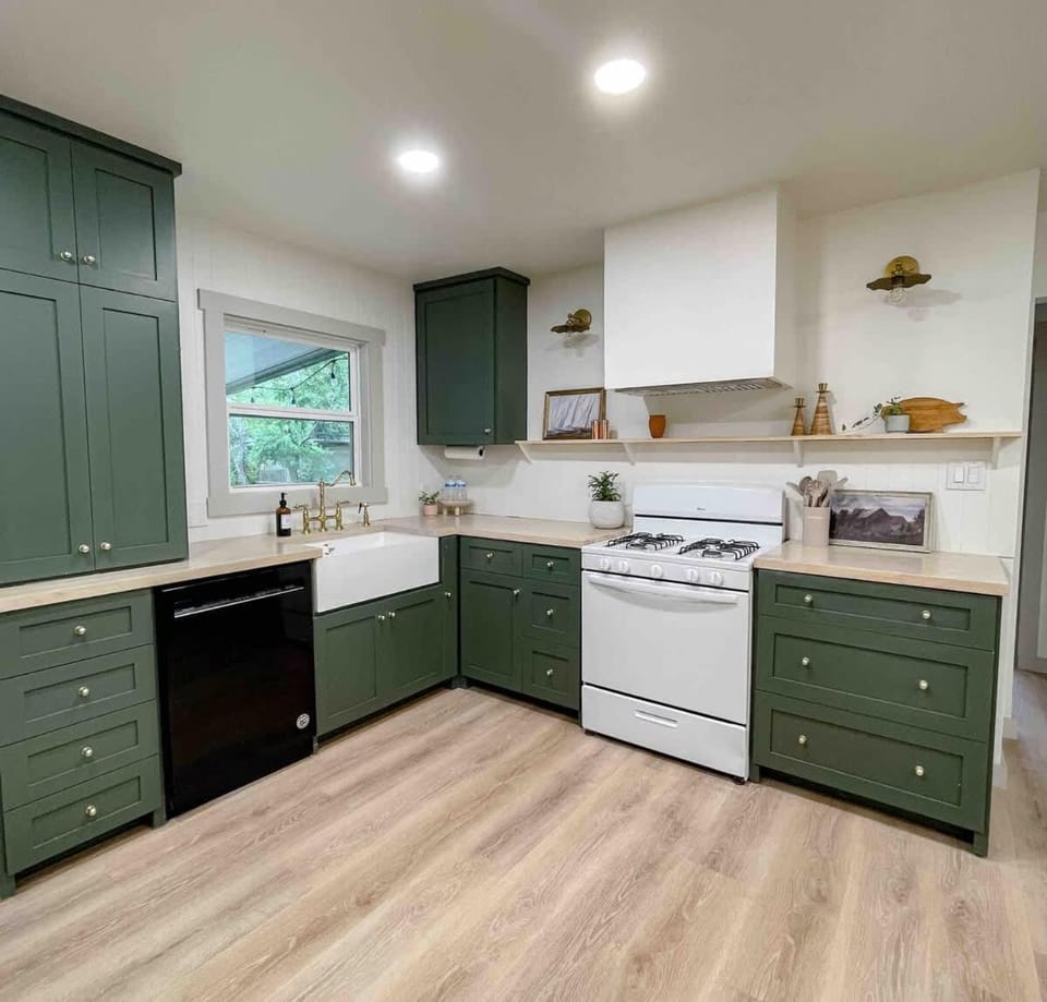 Kitchen or kitchenette, dishwasher, oven, stove, toaster
