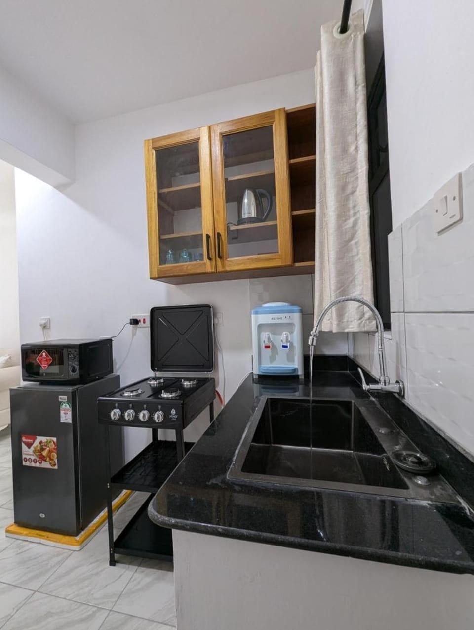 Kitchen or kitchenette, stove