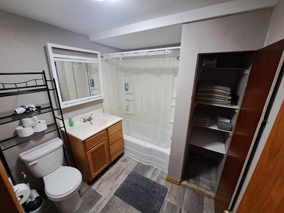 Shower, Toilet, Bathroom, hair dryier, towels