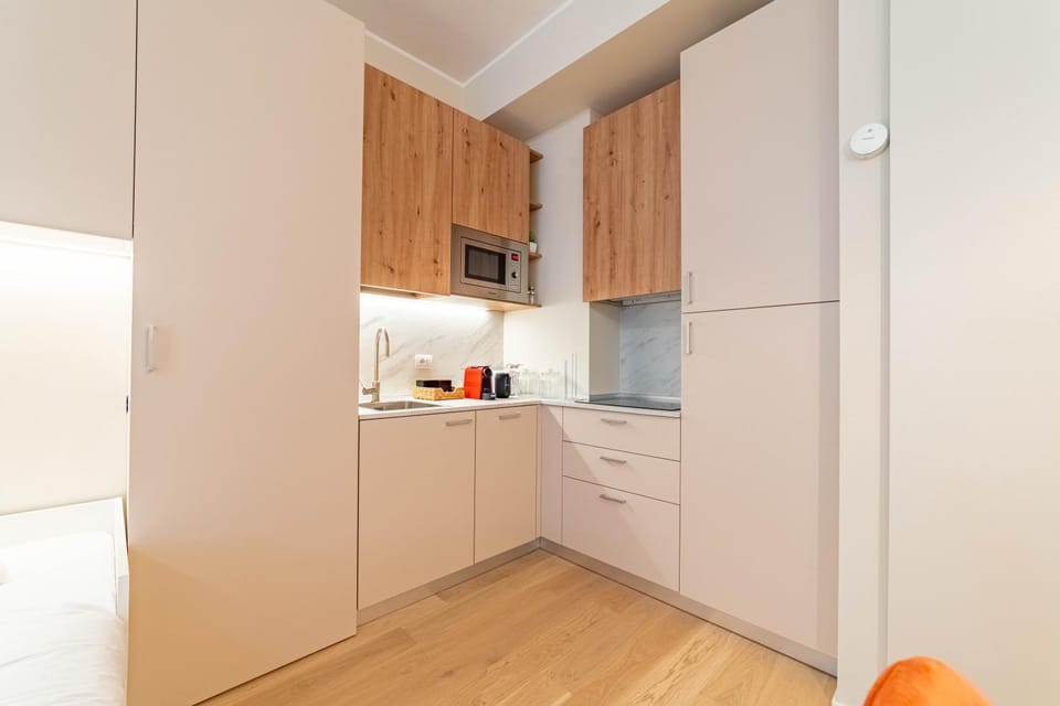 Kitchen or kitchenette, stove