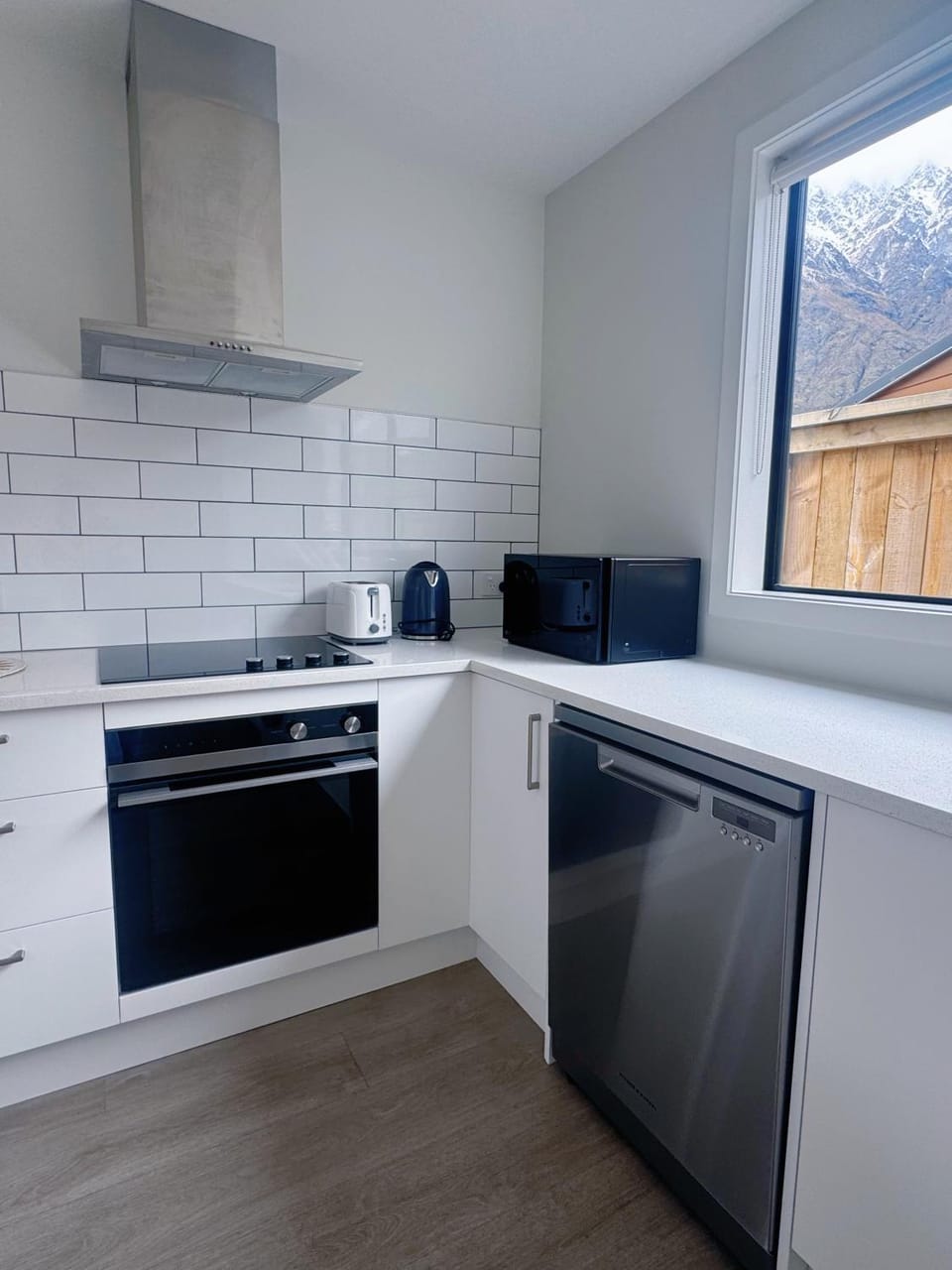 Kitchen or kitchenette, dishwasher, stove