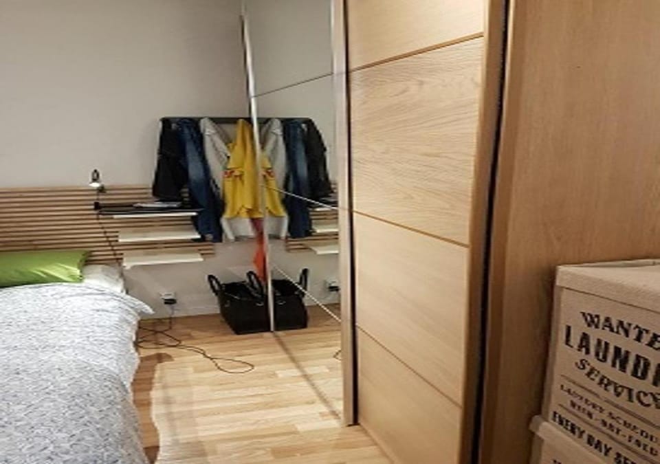 Bed, wardrobe