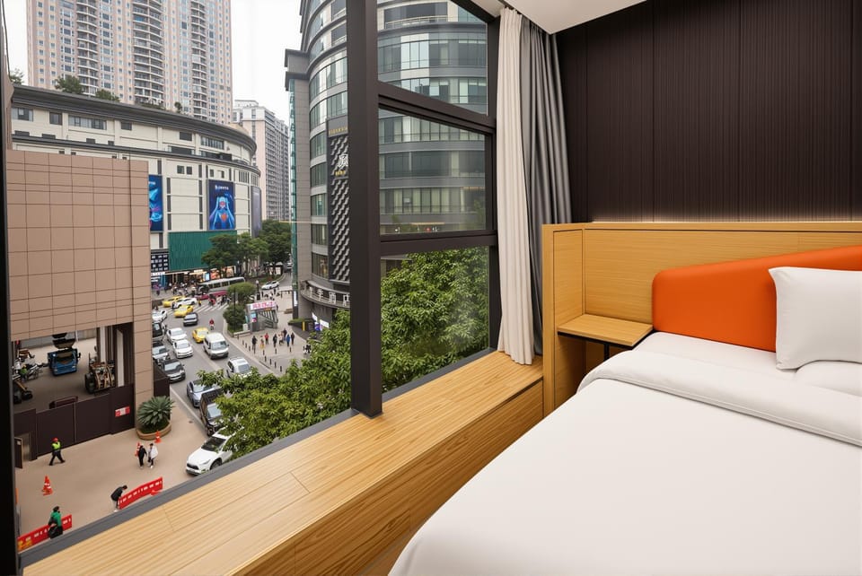Bed, Bedroom, City view