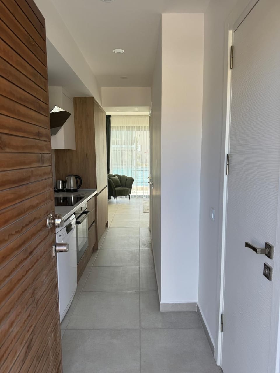 Kitchen or kitchenette, stove