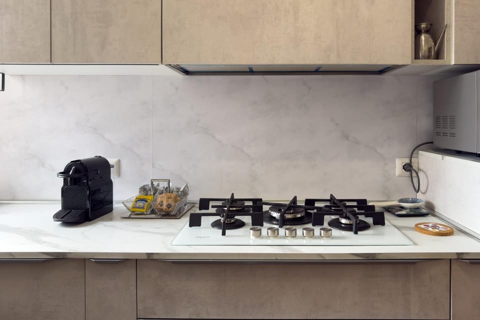 Kitchen or kitchenette, stove