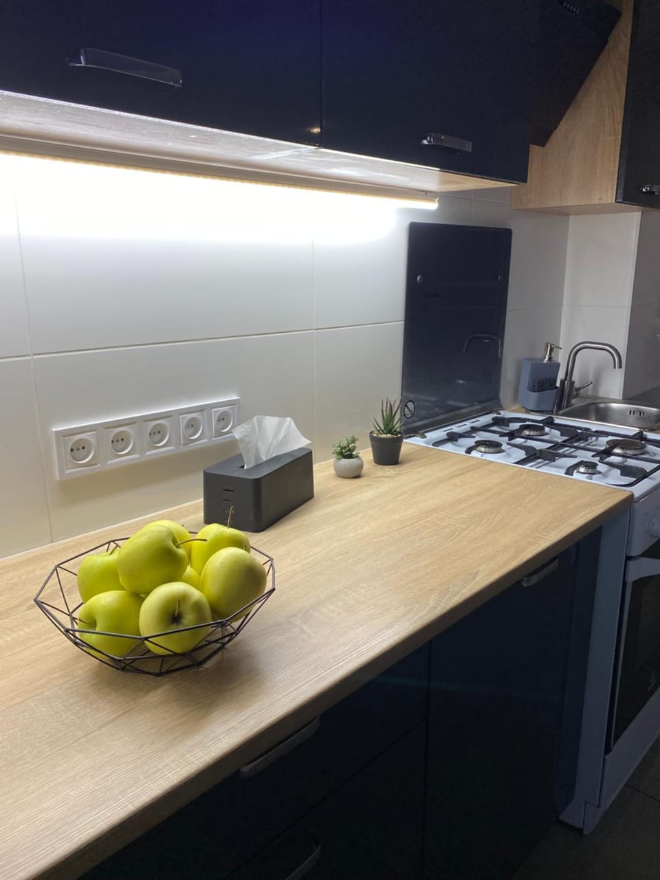 Kitchen or kitchenette, stove