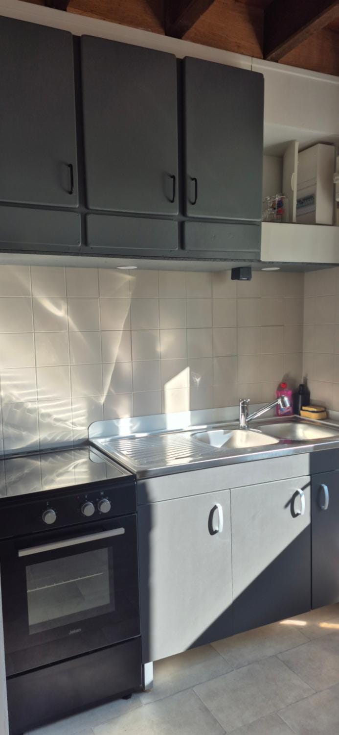 Kitchen or kitchenette, stove