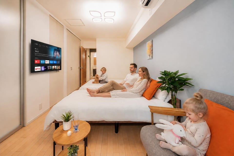 Communal lounge/ TV room, Bed, People, Photo of the whole room, Family