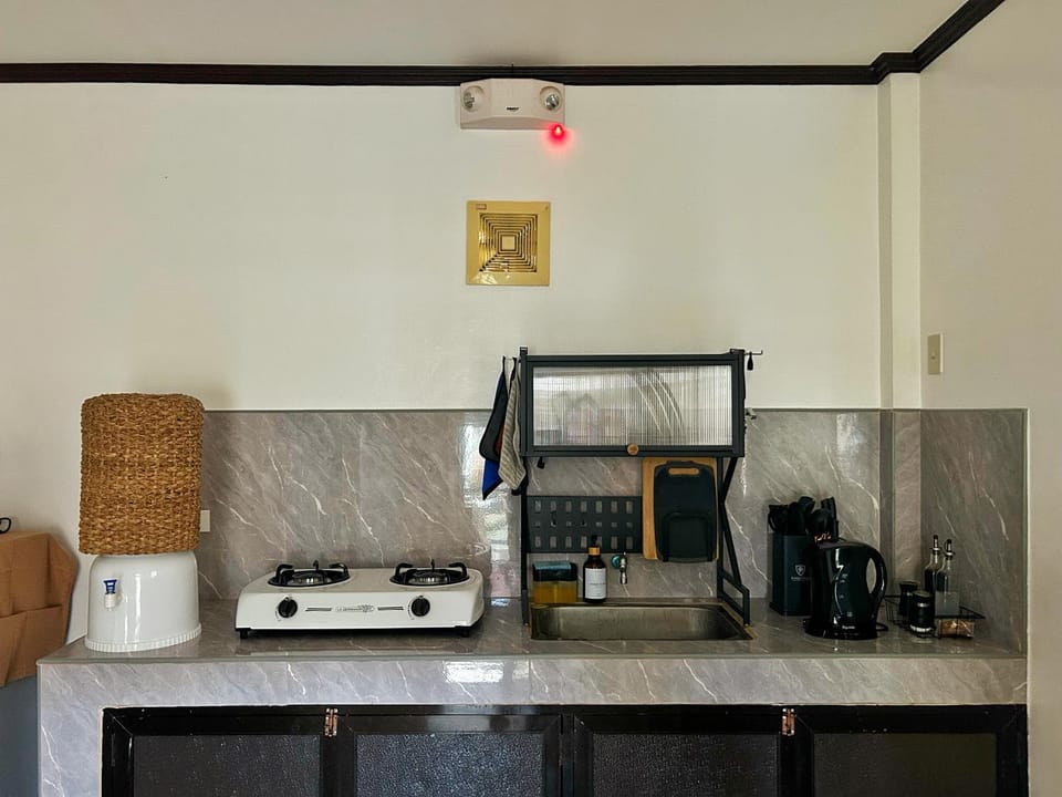 Kitchen or kitchenette, stove