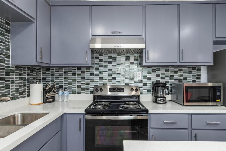 Kitchen or kitchenette, oven, stove, toaster