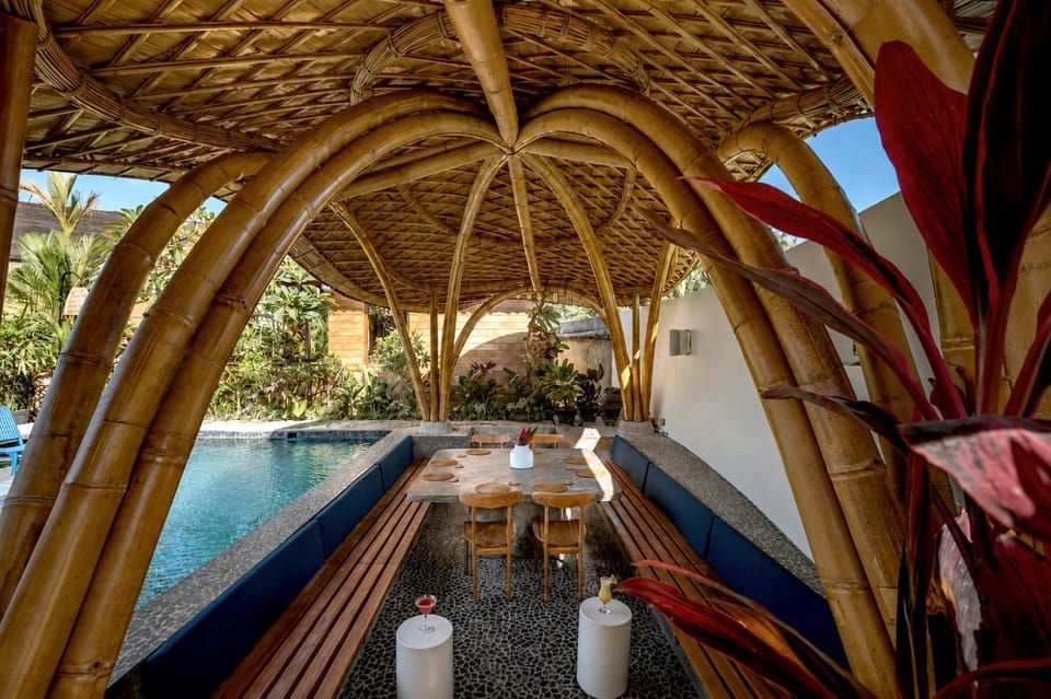 Patio, Dining area, Pool view